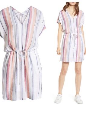 RAILS Striped V-Neck Drawstring Waist Dress